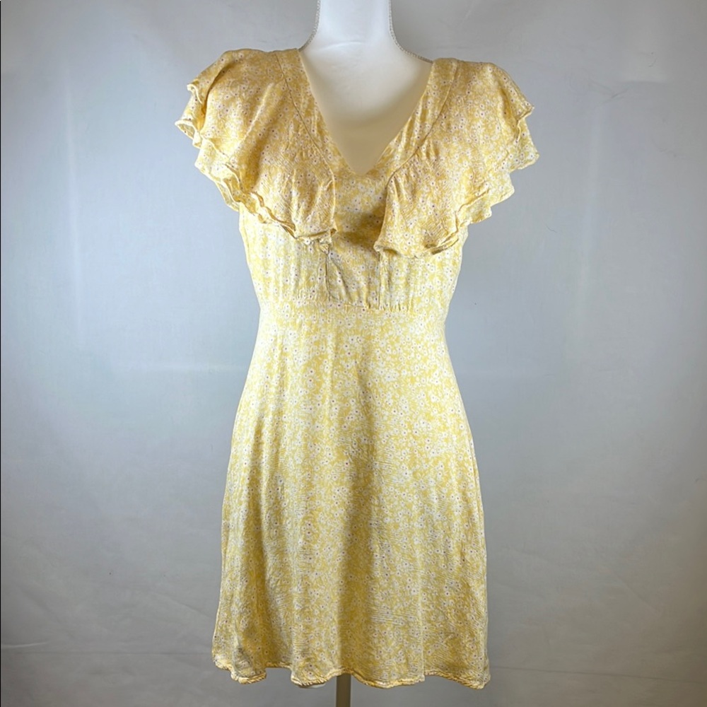 Altar'd State Yellow Floral Flutter Sleeve Dress L